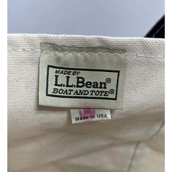 Vtg LL Bean Boat And Tote Canvas Tote Large Base Navy Blue Cream USA 23x13x7 - Picture 13 of 14